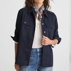 Madewell Easy Utility Shirt Jacket Button Down Navy Blue Cotton Shacket XL